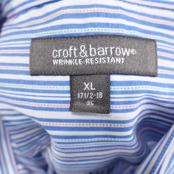 NEW Croft & Barrow Dress Shirt Mens XL Blue Stripe Wrinkle Resistant Button Down - Picture 8 of 9
